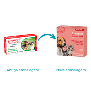 Antibiótico Chemitril 50mg para Cães e Gatos Chemitec 10 comprimidos